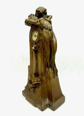 Large French Art Nouveau No 112 Fontaine De Labour Table Clock In Plaster From Lb Deposee, 1890s photo 751.0
