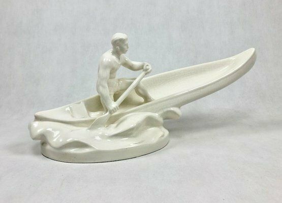 Ceramic Figure Of Canoeist From Jihokera Bechyně, Czechoslovakia, 1960s photo vintage