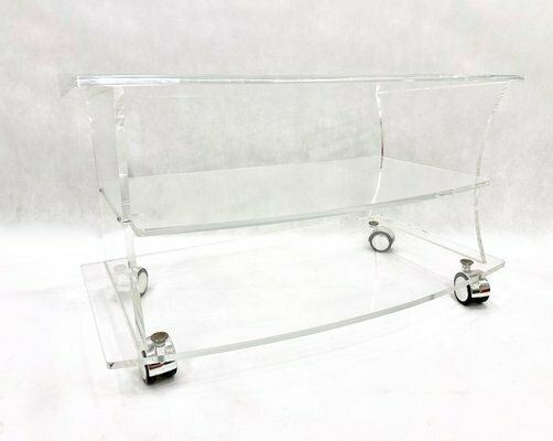 Mid Century Clear Acrylic Glass Shelf Unit Tv Stand On Castors, 1970s photo 378.0