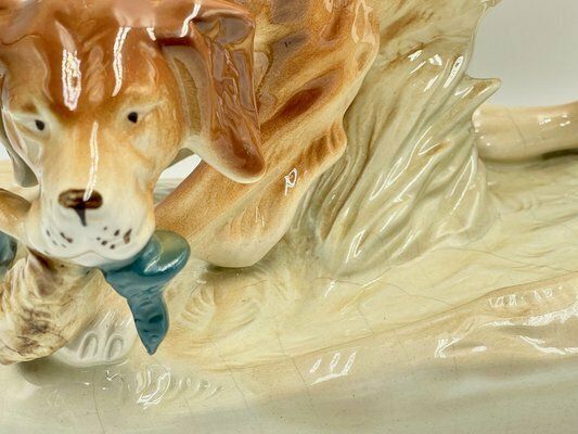 Large Hunting Dog With Duck Figurine In Porcelain From Royal Dux Bohemia, 1940s photo 378.0