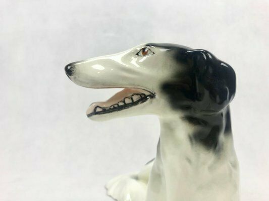 Art Deco Borzoi Greyhound Statue In Porcelain From Royal Dux Bohemia, Czechoslovakia, 1920s photo Art