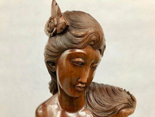 Balinese Artist, Carved Statue Of Woman, 1960s photo furniture