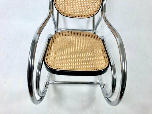 Mid Century Chromed Steel & Rattan Rocking Chair, 1970s photo furniture