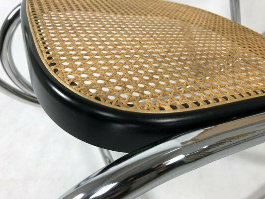 Furniture Mid Century Chromed Steel & Rattan Rocking Chair, 1970s photo