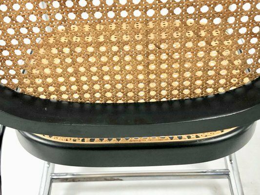photo vintage Mid Century Chromed Steel & Rattan Rocking Chair, 1970s