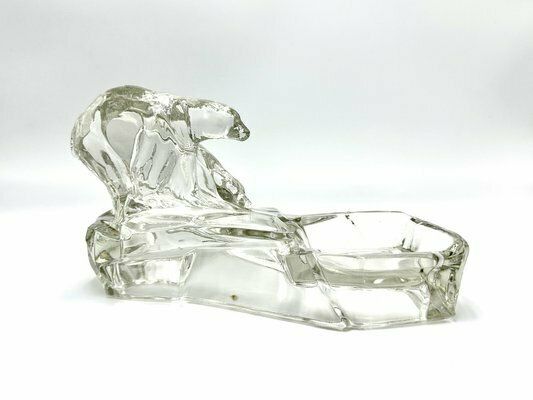 Art Deco Glass Polar Bear Ashtray Attributed To Karel Zentner For Glasswork Libochovice, 1930s