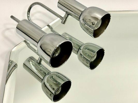 Bauhaus Style Bathroom Mirror With Chromed Lamps, 1970s photo vintage