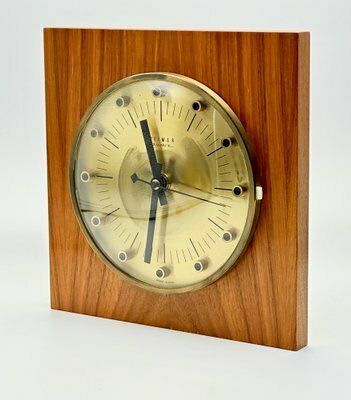 Mid Century Modern Teak And Brass Wall Clock From Weimar, 1960s photo Home Decor