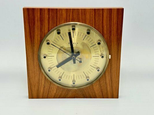 Mid Century Modern Teak And Brass Wall Clock From Weimar, 1960s photo vinterior