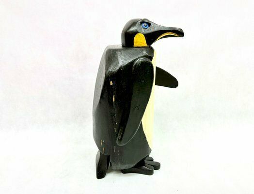 photo furniture Large Vintage Carved Wooden Penguin Sculpture, 1970s