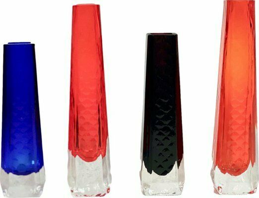 Sommerso Glass Vases From Veb Kunstglas Wasungen, 1970s, Set Of 4