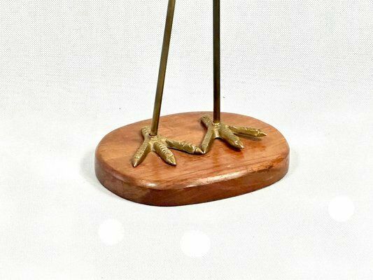 Mid Century Modern Tall Carved Teak And Brass Heron Figurine, 1960s photo vintage