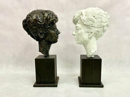 Józef Galica, Sculptures Of Mrs. M. S., Bronze And Plaster, Poland, 1960s, Set Of 2 photo furniture