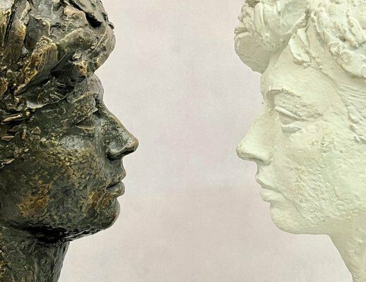 photo vinterior Józef Galica, Sculptures Of Mrs. M. S., Bronze And Plaster, Poland, 1960s, Set Of 2