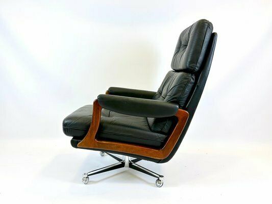 Mid Century Swivel Black Leather Armchair, 1970s photo for sale