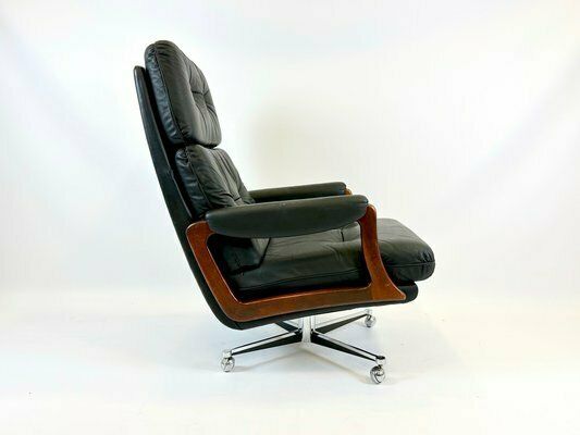 Mid Century Swivel Black Leather Armchair, 1970s photo Furniture