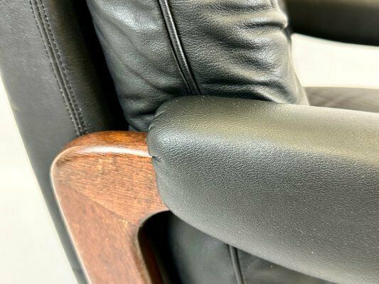 photo for sale Mid Century Swivel Black Leather Armchair, 1970s