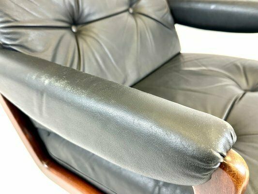 1385.0 Mid Century Swivel Black Leather Armchair, 1970s photo