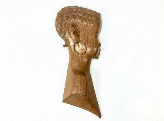Vintage Wooden Carved African Man & Woman Wall Hanging Sculptures, Set Of 2 photo Art