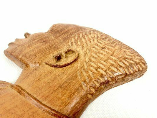 photo buy Vintage Wooden Carved African Man & Woman Wall Hanging Sculptures, Set Of 2