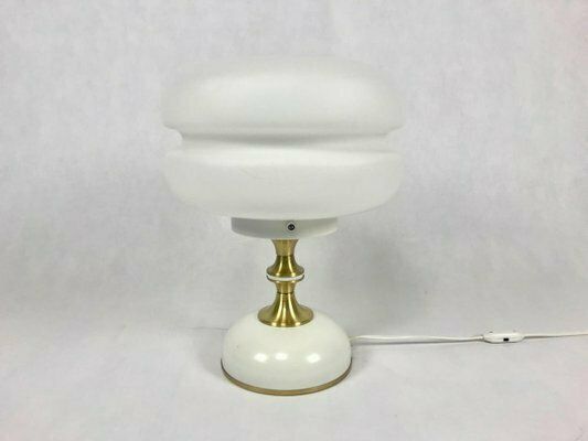 Mid Century Milk Glass And Brass Table Lamp From Napako, 1960s