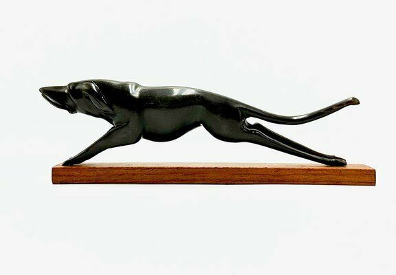 Vintage Art Deco Style Carved Hunting Dog Figurine, 1950s