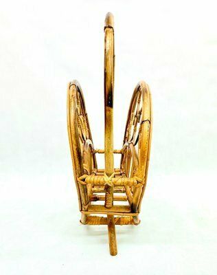 Italian Bamboo & Rattan Round Magazine Rack, 1970s photo Home Decor