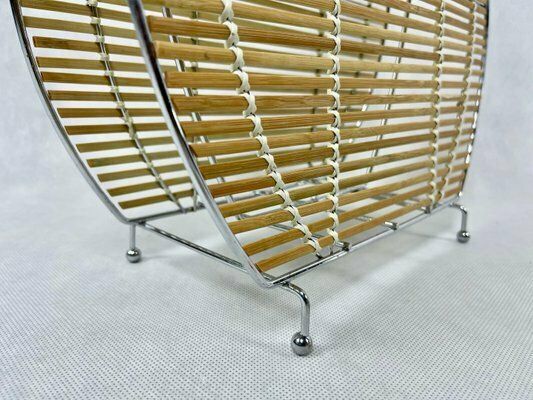 Modernist Bamboo And Steel Magazine Rack, 1980s photo vinterior