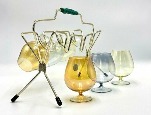 Vintage Art Glasses With Rack From Gehren, 1950s, Set Of 7 photo buy