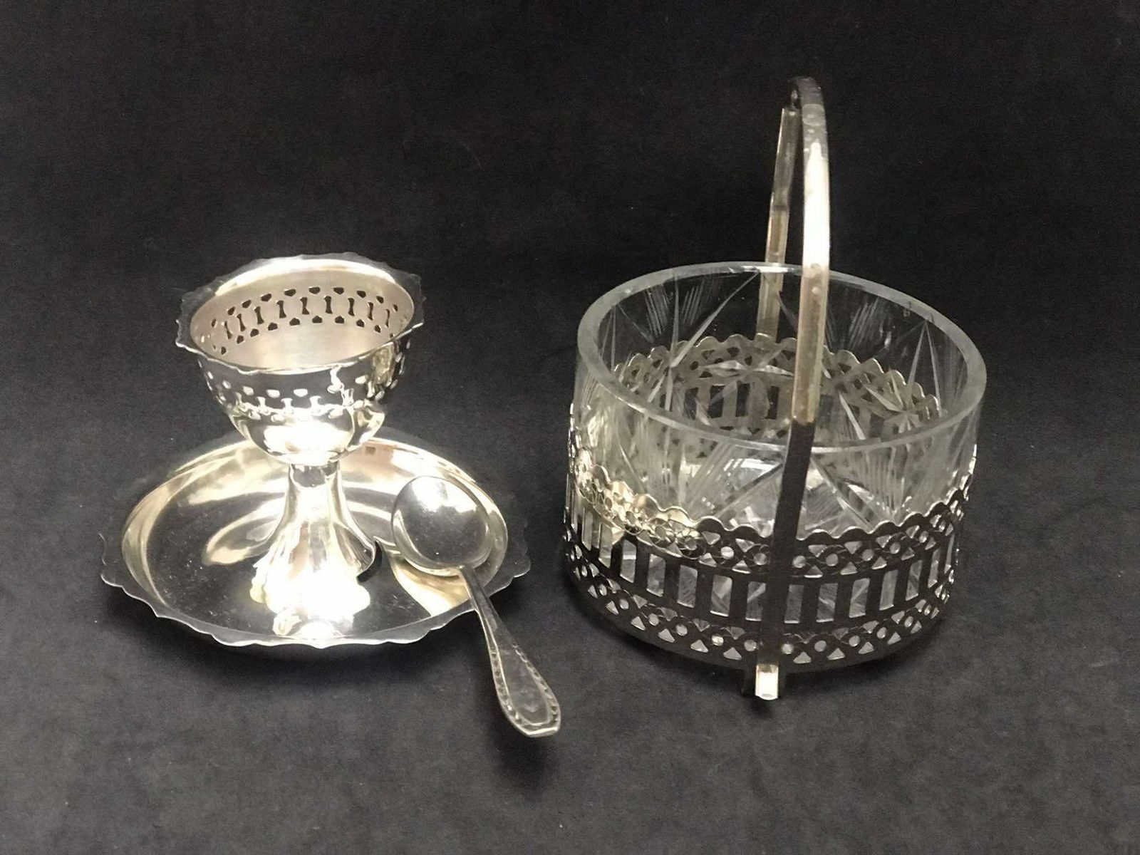 photo for sale Breakfast Set For One Stainless Steel Egg Cup English Antique Jam/Mustard/Butter Bowl Glass