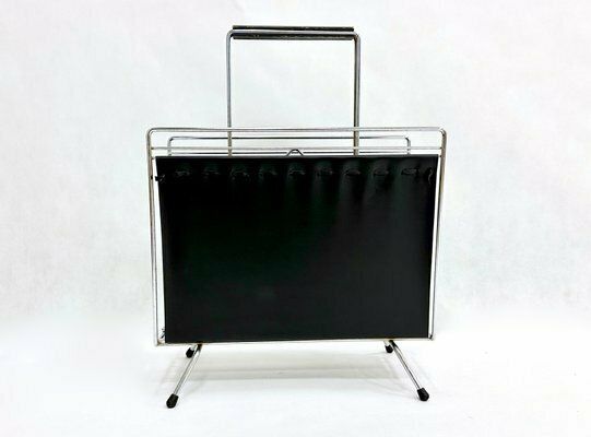 Vintage Vinyl & Steel Magazine Rack From Voss, 1970s photo furniture