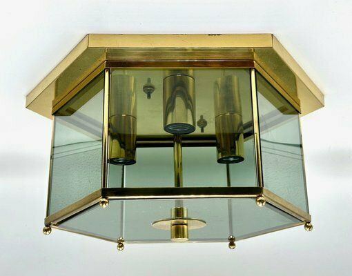 Modernist Smoked Glass Brass Ceiling Lamp Attributed To Luigi Colani For Jsb, 1970s