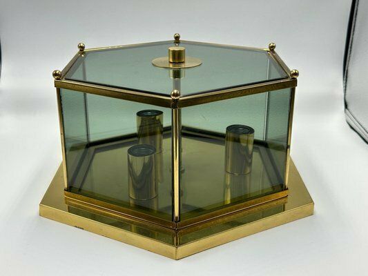 Modernist Smoked Glass Brass Ceiling Lamp Attributed To Luigi Colani For Jsb, 1970s photo Lighting