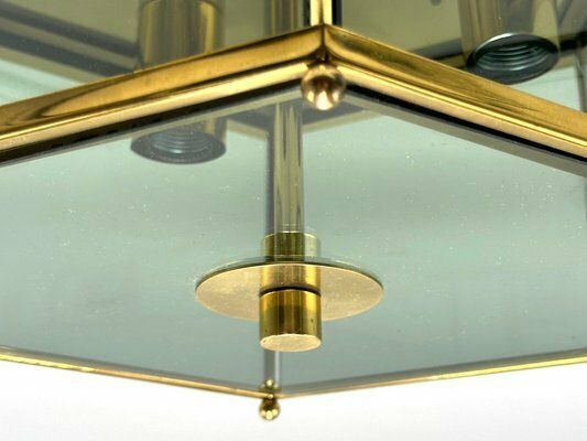 Modernist Smoked Glass Brass Ceiling Lamp Attributed To Luigi Colani For Jsb, 1970s photo 378.0