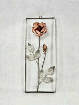 Mid Century Copper Wall Decoration With Rose, Czech, 1950s