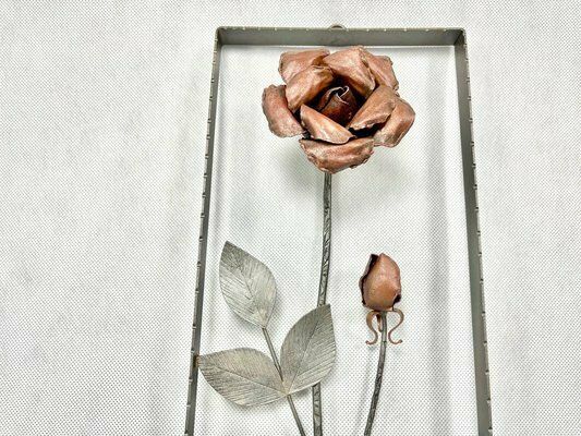 Mid Century Copper Wall Decoration With Rose, Czech, 1950s photo 164.0
