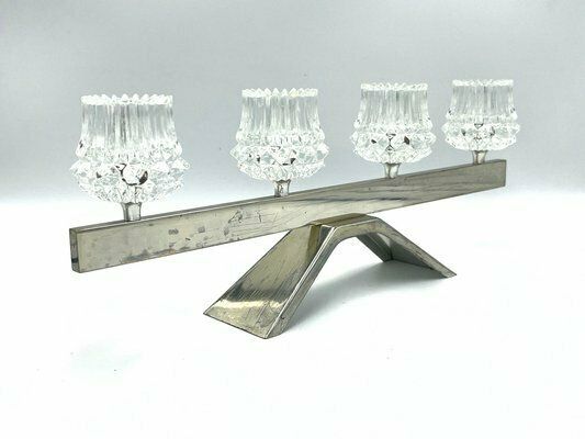 Mid Century Steel & Crystal Glass Candleholder, 1970s photo furniture