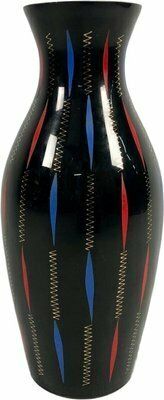 Hand Painted Black Glass Vase From Veb Kunstglas Arnstadt, 1970s