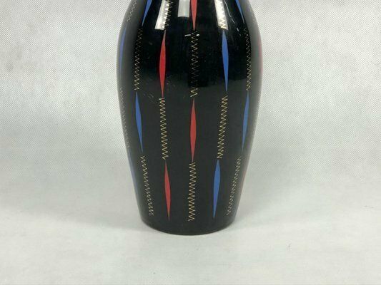 Hand Painted Black Glass Vase From Veb Kunstglas Arnstadt, 1970s photo 122.0