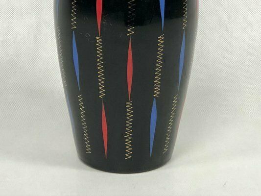 Hand Painted Black Glass Vase From Veb Kunstglas Arnstadt, 1970s photo vinterior