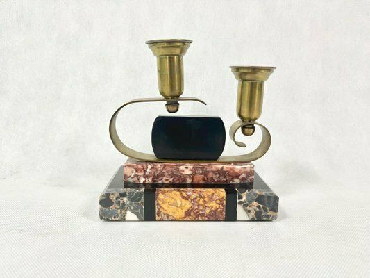 French Art Deco Brass And Marble Candleholder, 1920s photo for sale