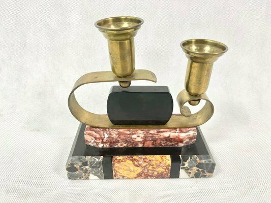 French Art Deco Brass And Marble Candleholder, 1920s photo 248.0
