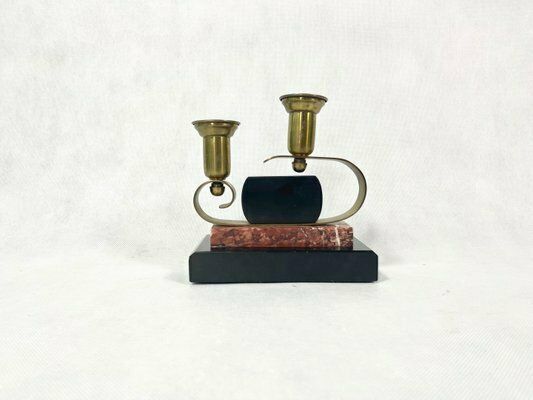 French Art Deco Brass And Marble Candleholder, 1920s photo vintage