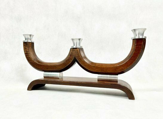 Mid Century Wood And Aluminium Candleholder, 1950s photo 210.0