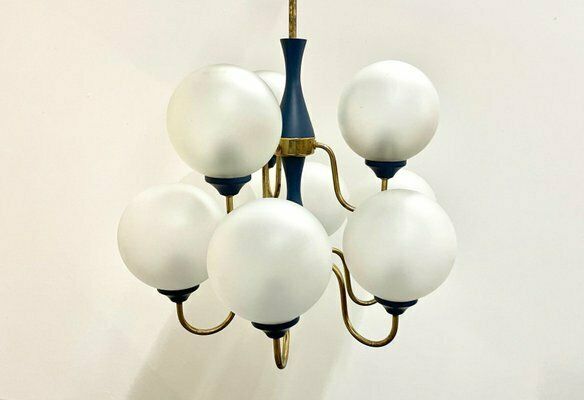 photo furniture Mid Century German Brass 8 Arm Chandelier, 1970s