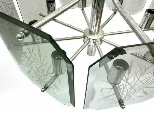 Chrome Plated And Smoked Glass Chandelier From Fischer Leuchten, 1980s photo 797.0