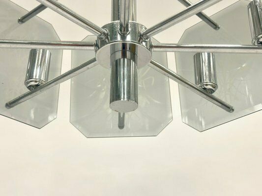 Chrome Plated And Smoked Glass Chandelier From Fischer Leuchten, 1980s photo buy