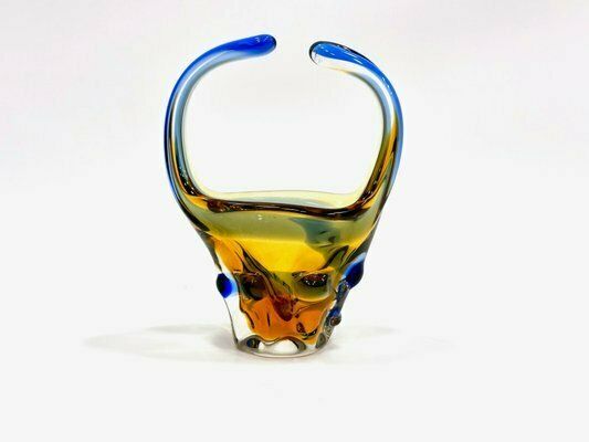 Art Glass Basket By Frantisek Zemek For Sklarna Mstisov, 1960s photo for sale