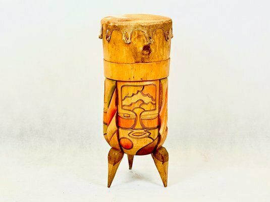 African Carved Wooden Zulu Swazi Drum, 1980s