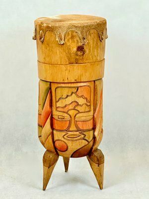 African Carved Wooden Zulu Swazi Drum, 1980s photo furniture